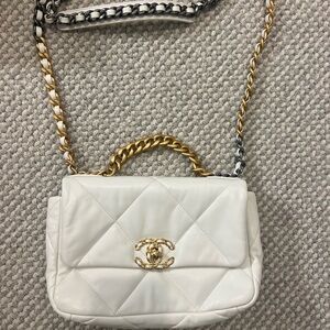 Chanel White Quilted Calfskin 19 Flap
Brushed Gold Silver & Ruthenium Hardware